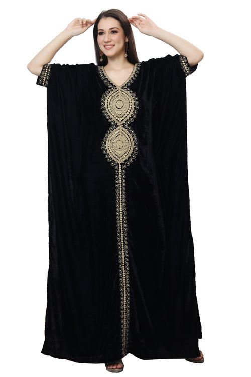 Designer Velvet Kaftan Karakou Embroidery Threadwork Gown