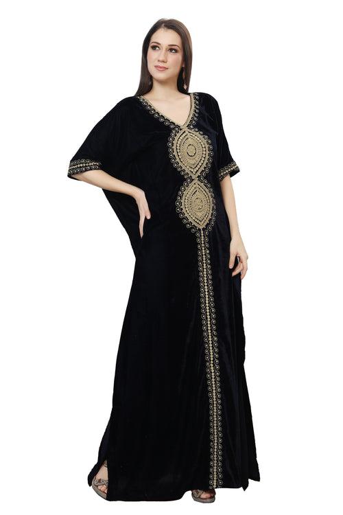 Designer Velvet Kaftan Karakou Embroidery Threadwork Gown