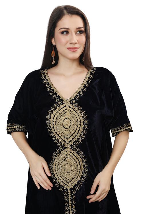 Designer Velvet Kaftan Karakou Embroidery Threadwork Gown