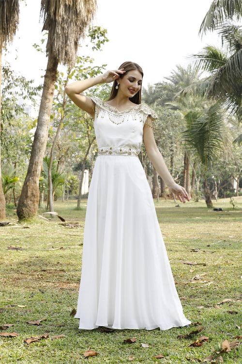 Caftan Dress Prom Gown with Golden Tassels & Hand Embroidery