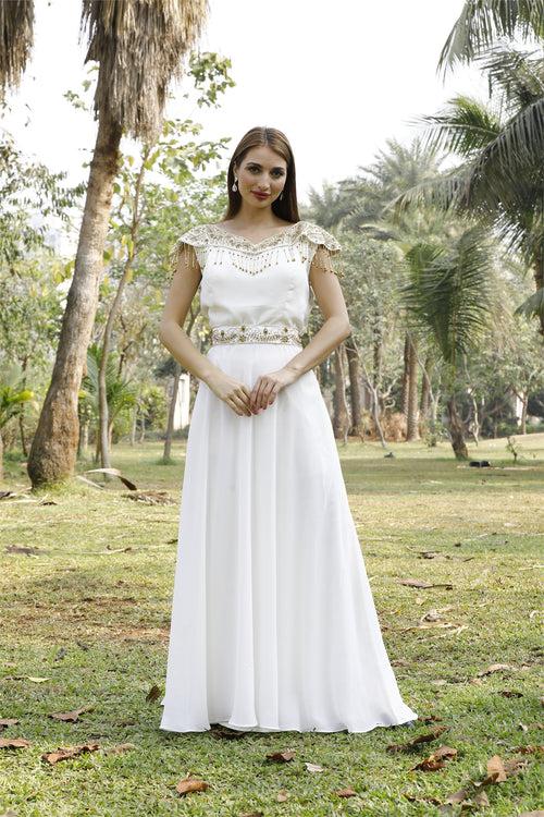 Caftan Dress Prom Gown with Golden Tassels & Hand Embroidery