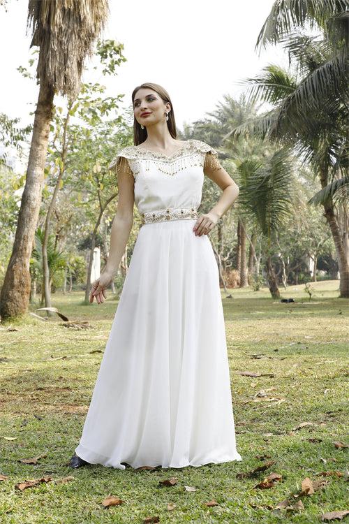 Caftan Dress Prom Gown with Golden Tassels & Hand Embroidery