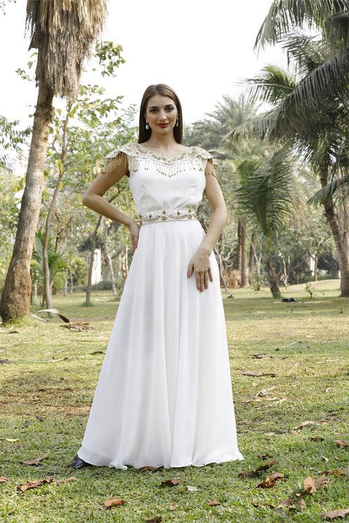 Caftan Dress Prom Gown with Golden Tassels & Hand Embroidery