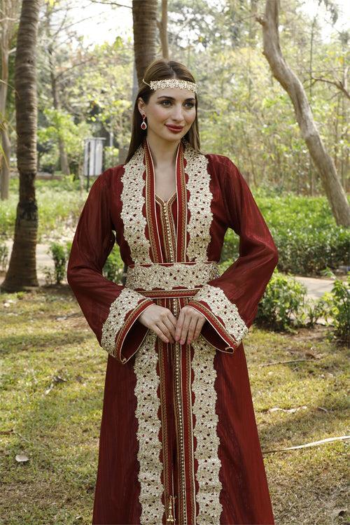 Takchita Kaftan Dress for Women with Embroidered Lace