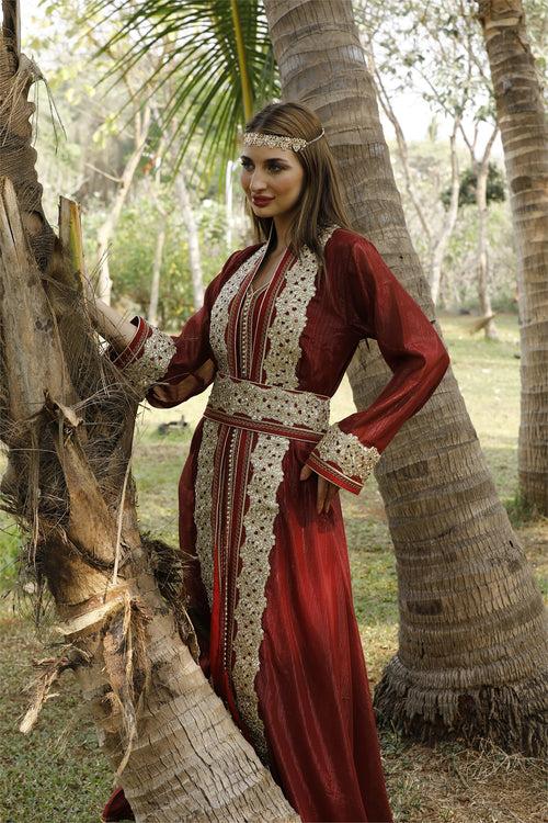 Takchita Kaftan Dress for Women with Embroidered Lace