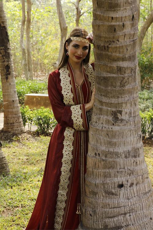 Takchita Kaftan Dress for Women with Embroidered Lace