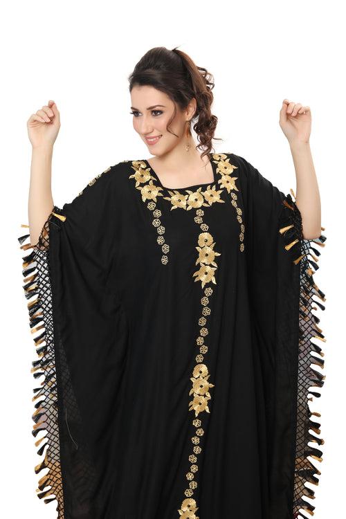 Designer Caftan Black Rayon Gown with Tassels