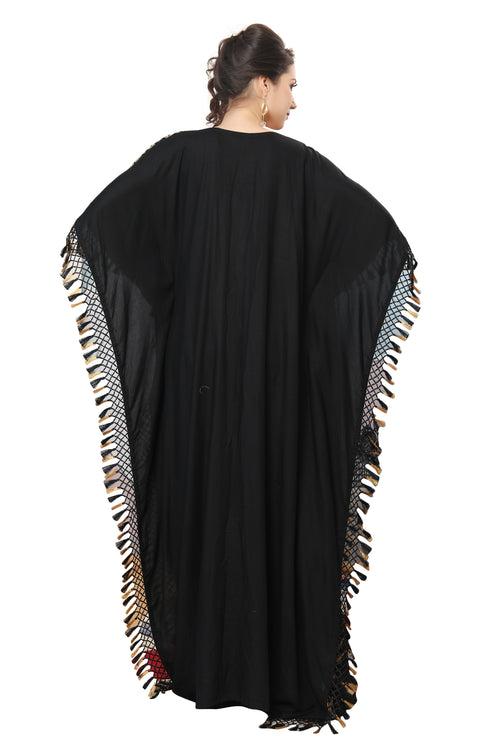 Designer Caftan Black Rayon Gown with Tassels