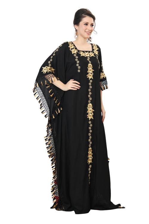 Designer Caftan Black Rayon Gown with Tassels