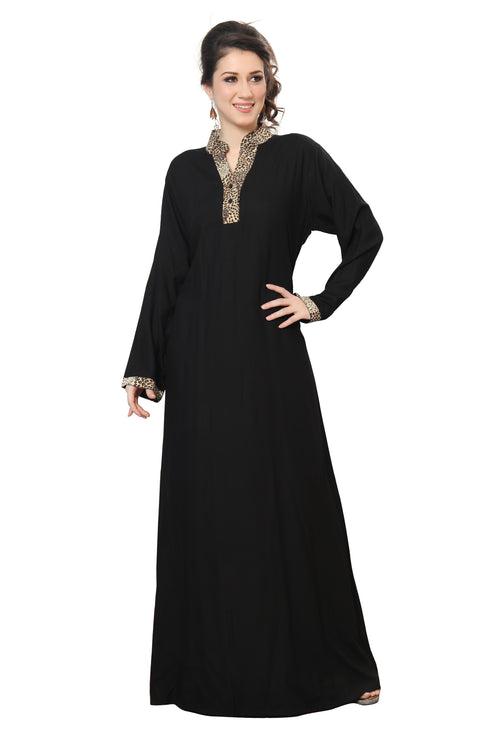 Black Mul Tiered Maxi Dress with Leopord Print Collar