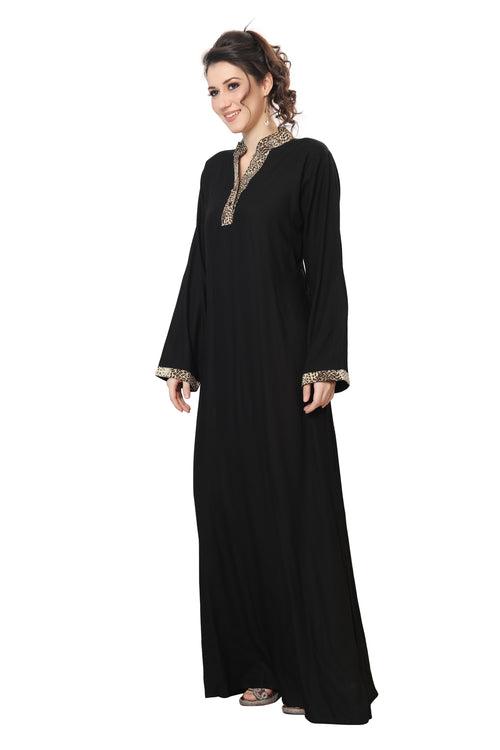 Black Mul Tiered Maxi Dress with Leopord Print Collar