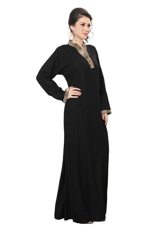 Black Mul Tiered Maxi Dress with Leopord Print Collar