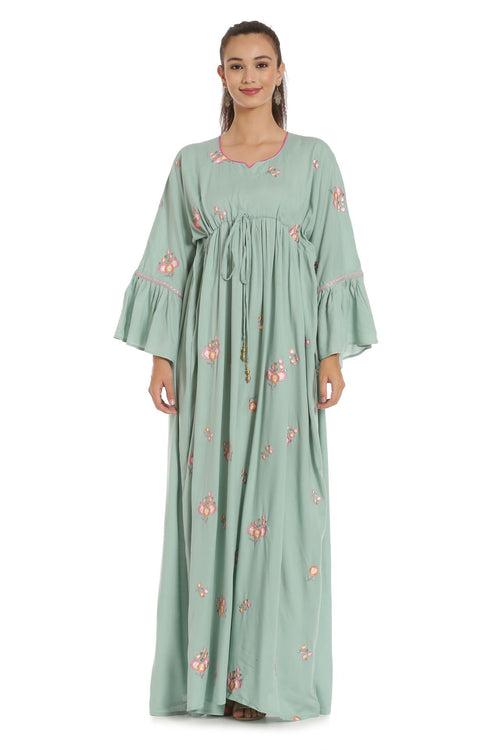 Dubai Kaftan with Threadwork Embroidery Party Gown