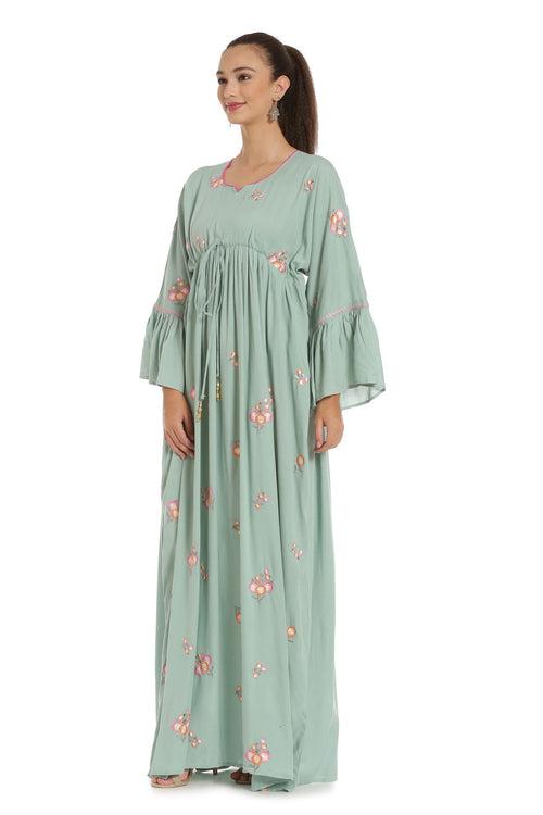 Dubai Kaftan with Threadwork Embroidery Party Gown