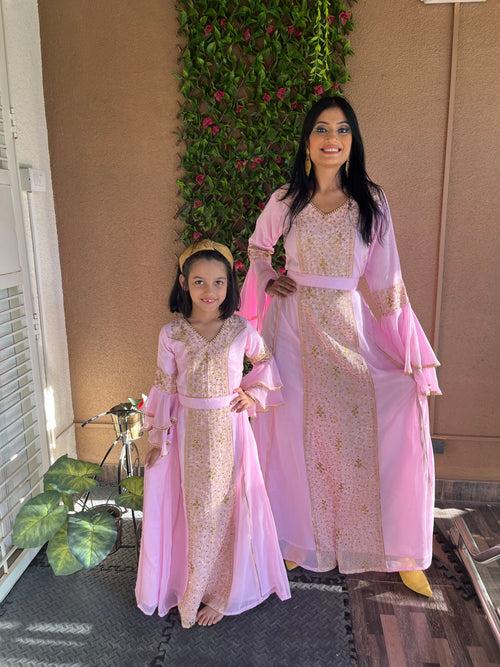 Pink Party Dress Arabian Kaftan Gown Henna Caftan Dress