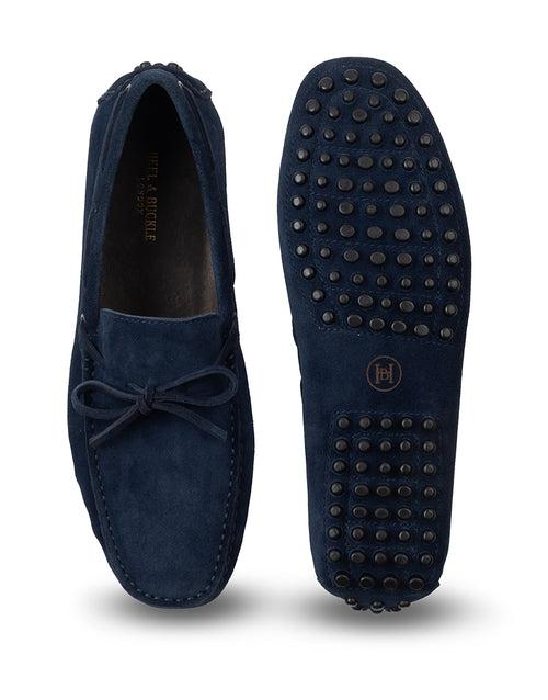 Heel & Buckle London Navy Suede Bow Mocassin