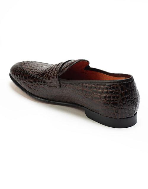 Brown Croc Embossed Loafers