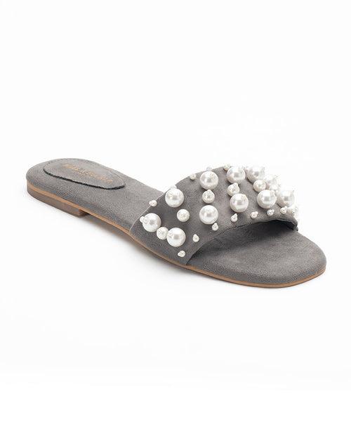 Grey Pearl Studded Slip-ons