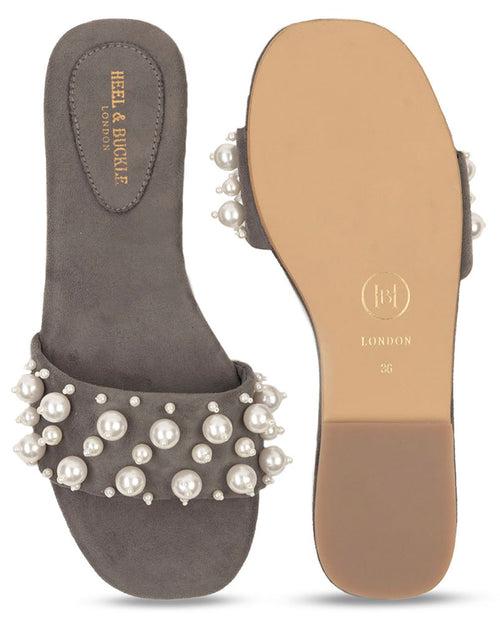 Grey Pearl Studded Slip-ons