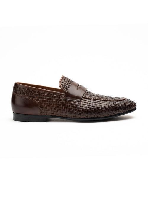 Textured Dark Brown Penny Loafers