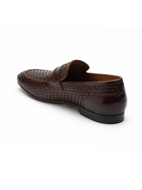 Textured Dark Brown Penny Loafers