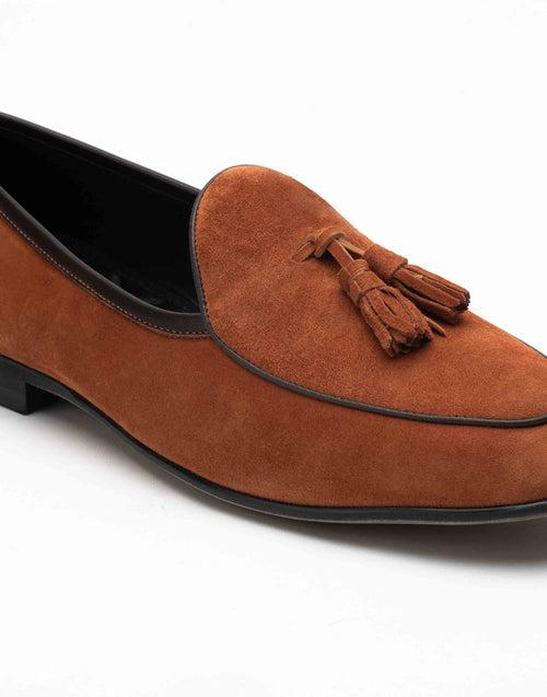 Sliced Tan Suede Loafers