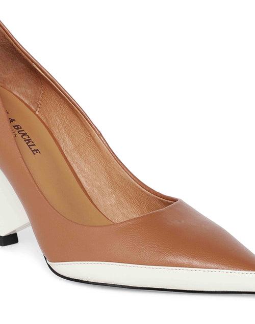 Tan and White Triangular Pumps