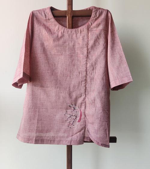 Pink Muslin Top with Embroidery