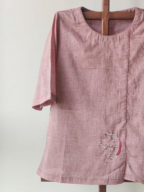 Pink Muslin Top with Embroidery