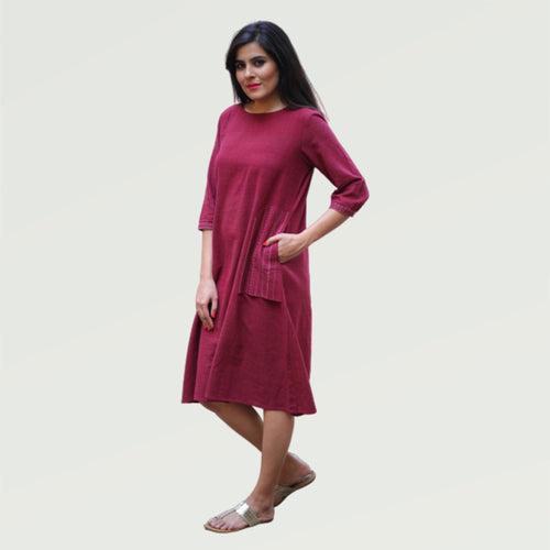 Maroon Kotpad A-line Embroidered Dress