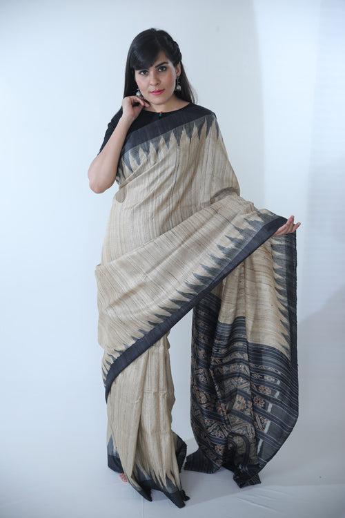 Gheecha Tassars Saree - Black Border