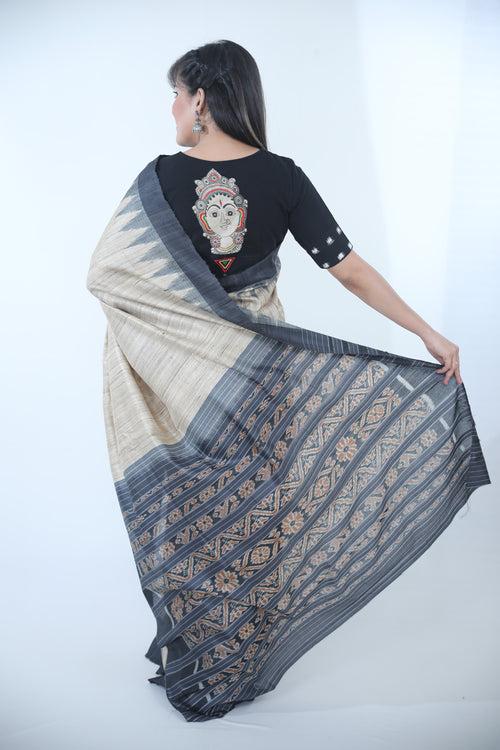 Gheecha Tassars Saree - Black Border