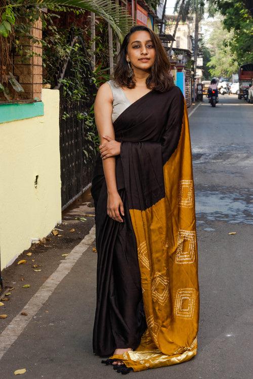 Black Modal Saree with Shibori Pallu