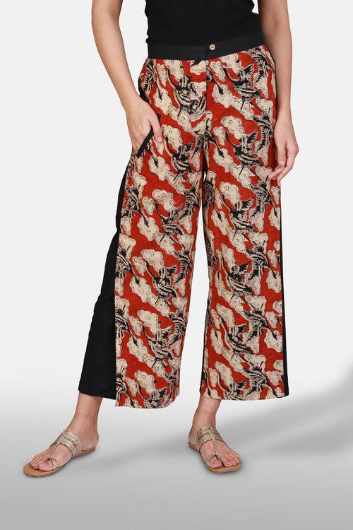 Printed Khadi and Black Overlap pant