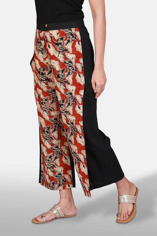 Printed Khadi and Black Overlap pant