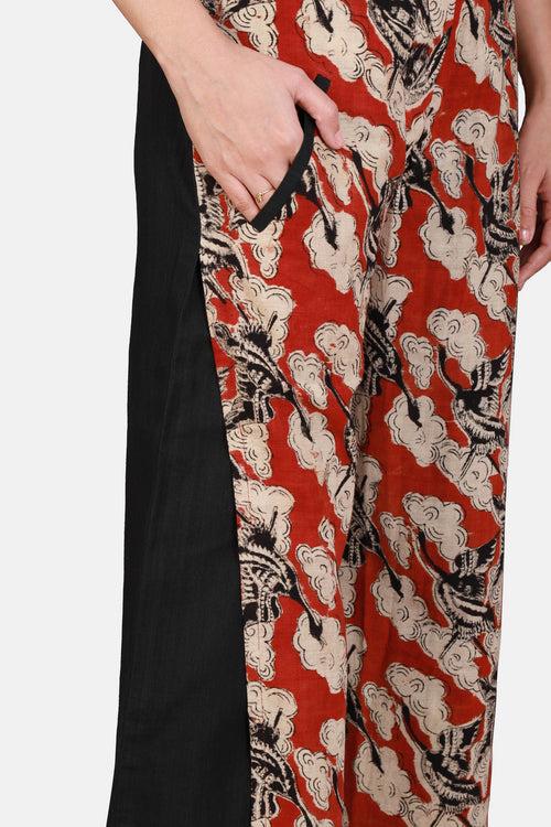 Printed Khadi and Black Overlap pant