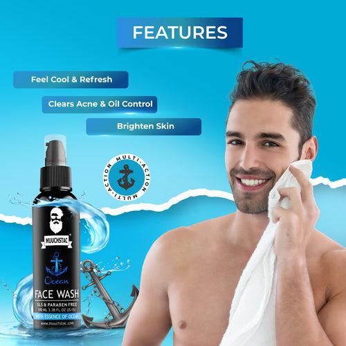 Muuchstac Ocean Face Wash for Men | Fight Acne & Pimples, Brighten Skin, Clears Dirt, Oil Control, Refreshing Feel - Multi-Action Formula | 100 ml