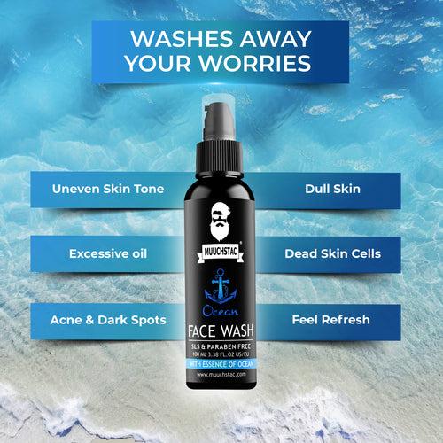 Muuchstac Ocean Face Wash for Men | Fight Acne & Pimples, Brighten Skin, Clears Dirt, Oil Control, Refreshing Feel - Multi-Action Formula | 100 ml