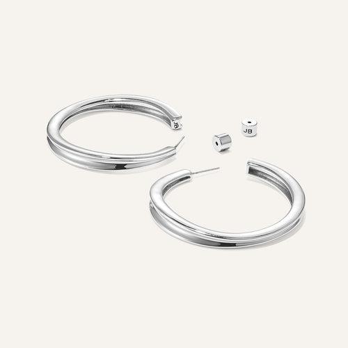 Rhodium Silver Slim Doune Hoop Earrings