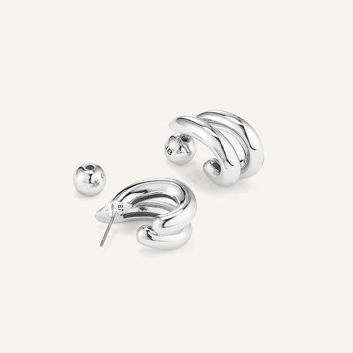 Rhodium Silver Florence Twin Hoop Earrings