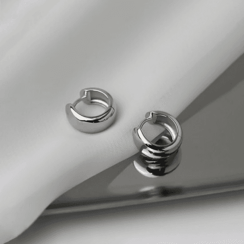 Minimal Rhodium Silver Hoop Huggies