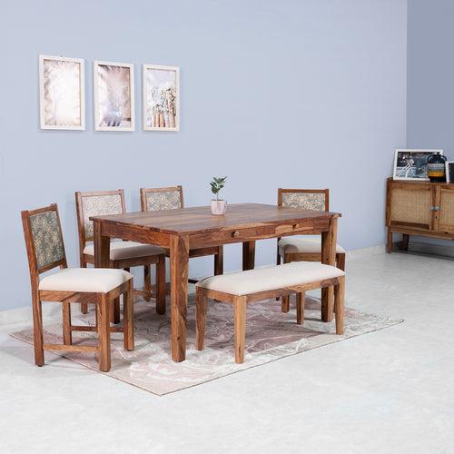 Charles Sheesham Wood 6 Seater Dining Set with Hand Painting