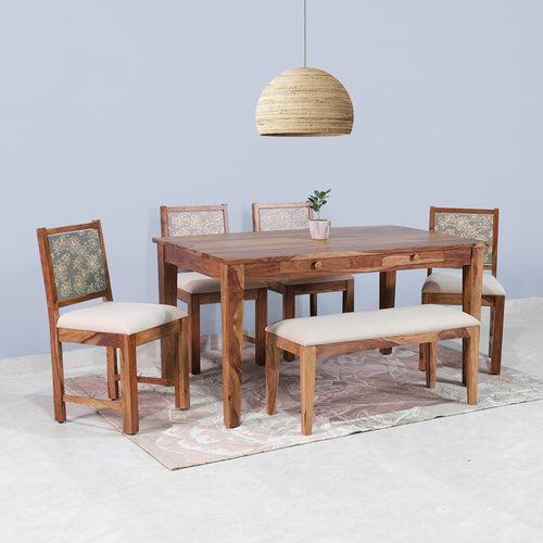 Charles Sheesham Wood 6 Seater Dining Set with Hand Painting