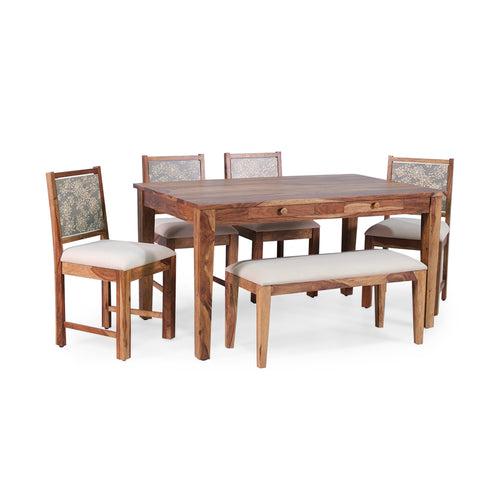 Charles Sheesham Wood 6 Seater Dining Set with Hand Painting