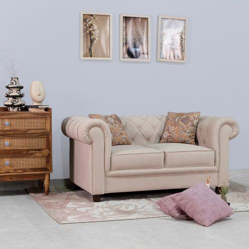 Grace Chesterfield 2 Seater Sofa in Premium Polyester Fabric in Ivory Colour