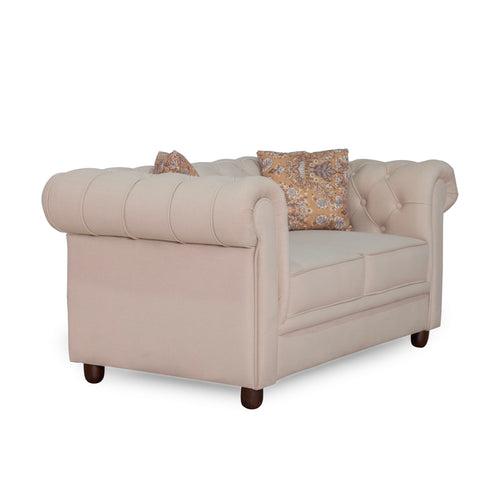 Grace Chesterfield 2 Seater Sofa in Premium Polyester Fabric in Ivory Colour