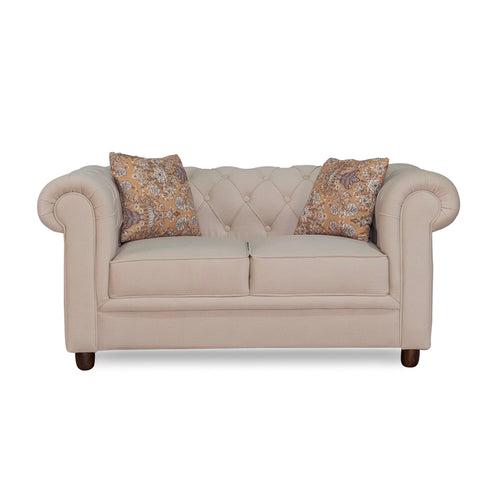 Grace Chesterfield 2 Seater Sofa in Premium Polyester Fabric in Ivory Colour