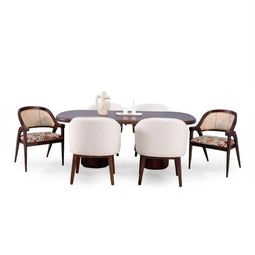 Davino Sheesham Wood Dining Table with 6 Chairs in Walnut