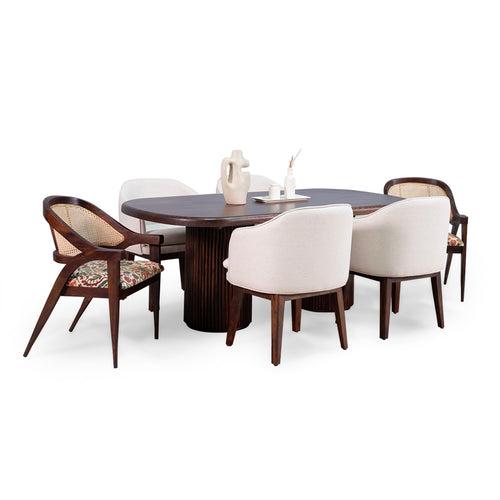 Davino Sheesham Wood Dining Table with 6 Chairs in Walnut