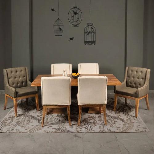 Enrico Solid Wood Six Seater Dining Set with Linen Fabric